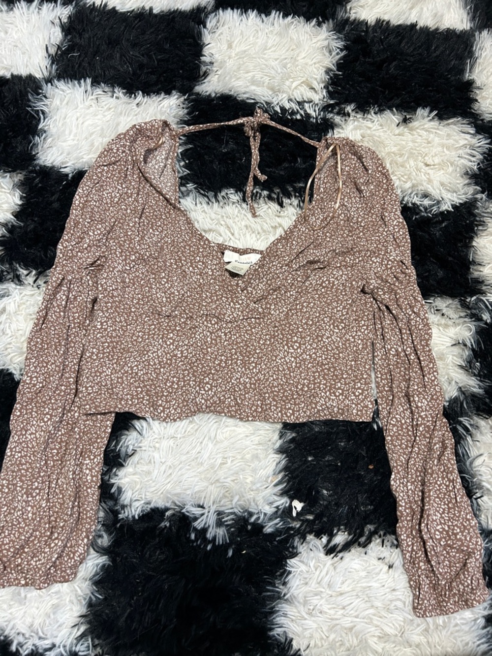 URBAN Romantics Brown Micro Floral Tie-Back Crop Top